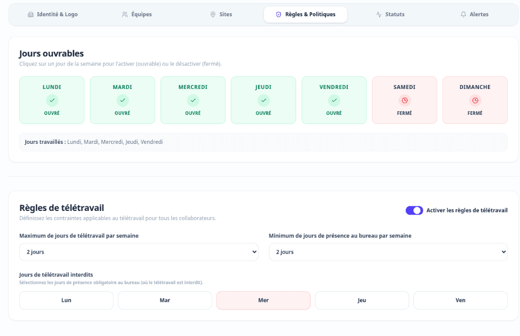 Remote work rules configuration